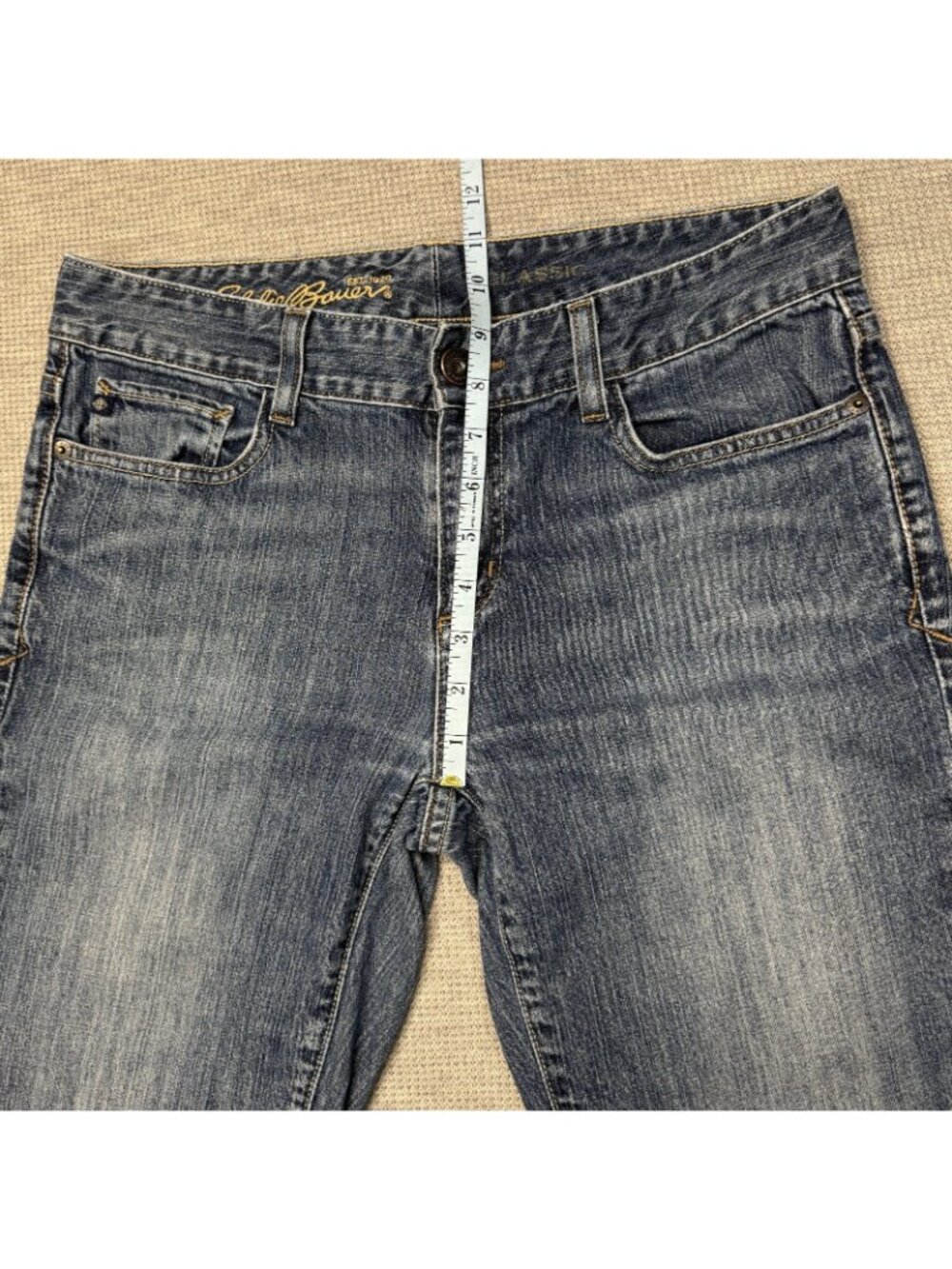Eddie Bauer Bootcut Jeans Womens Size 8R Blue Denim Raw Cuffs Mid Rise Classic - Picture 11 of 13